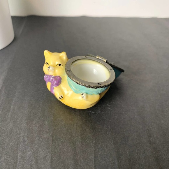 90s Cat Earring or Ring Box Ceramic Jewelry Container Vintage - Picture 9 of 12